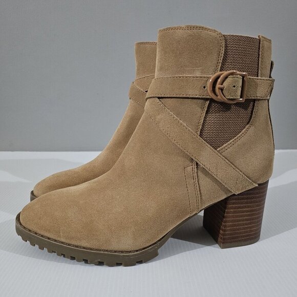 NEW Blondo Tamzin Ankle Boot Womens 8.5  Waterproof Tan Suede Fall Block Heel - Picture 1 of 13